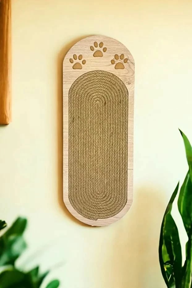 Dru për gërvishtje për mace, ngjyrë bezhë dhe lisi, Paws & Whiskers, Albero Patili, 19x51x1.8cm