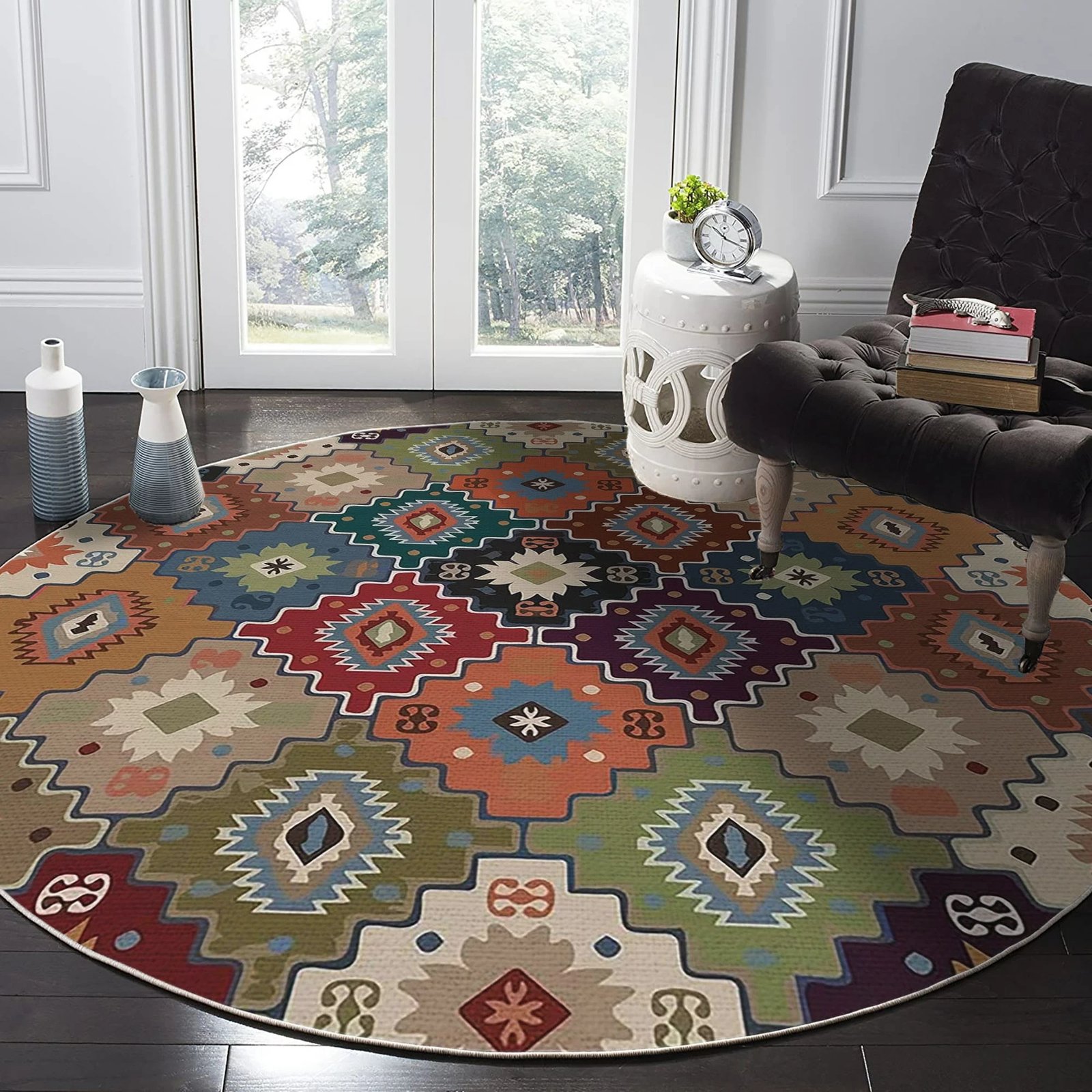 Qilim i rrumbullakët, shumëngjyrësh, 180x180cm, Conceptum Hypnose, Woopamuk472 Qilim i rrumbullakët, shumëngjyrësh, 180x180cm, Conceptum Hypnose, Woopamuk472