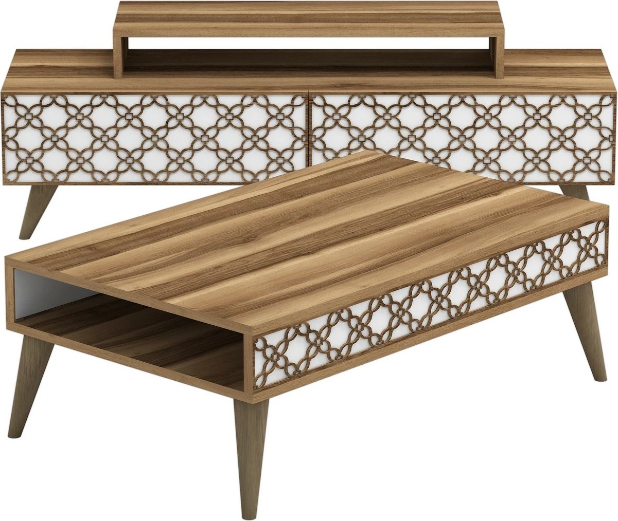 Set mobiljesh për dhomë dite, Skye Decor, City, ngjyrë arre, e bardhë