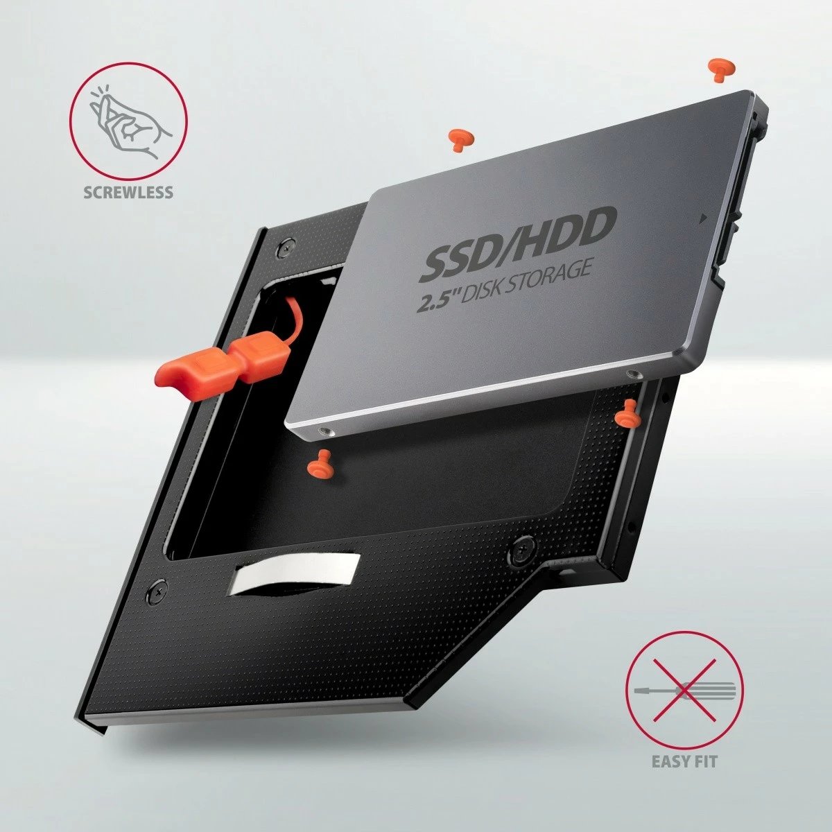Kasë AXAGON RSS-CD09 për SSD/HDD 2.5", për slot DVD 9.5mm, Alumini, E zezë