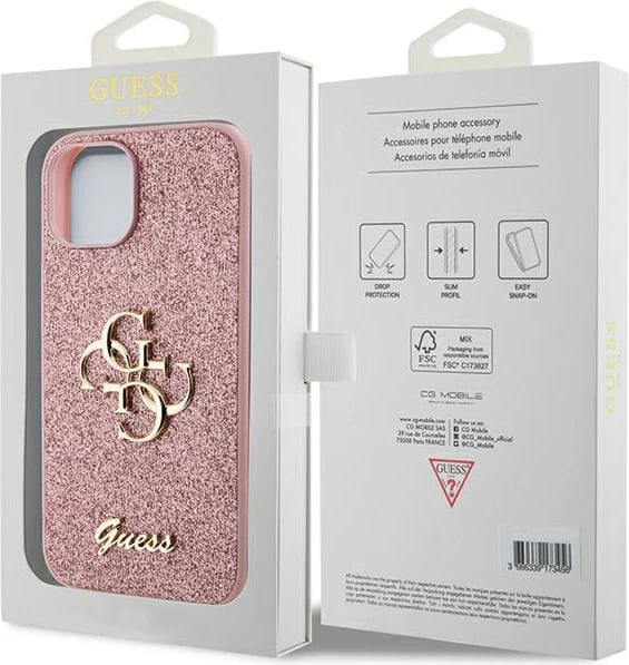 Mbështjellës Guess Glitter Script Big 4G për iPhone 15, Rozë Mbështjellës Guess Glitter Script Big 4G për iPhone 15, Rozë