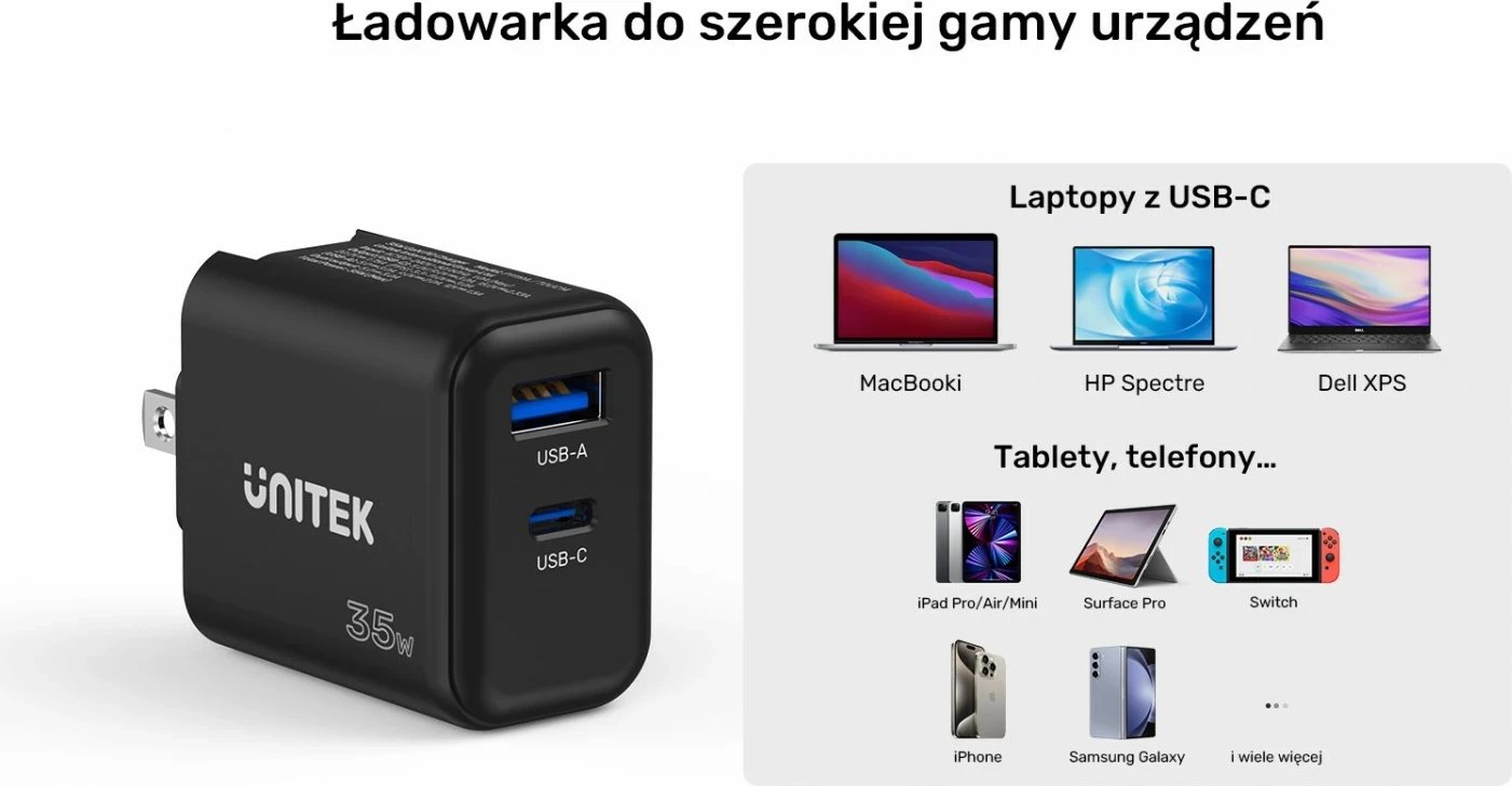 Karikues Unitek GaN PD 35W USB-C + USB-A, i zi Karikues Unitek GaN PD 35W USB-C + USB-A, i zi