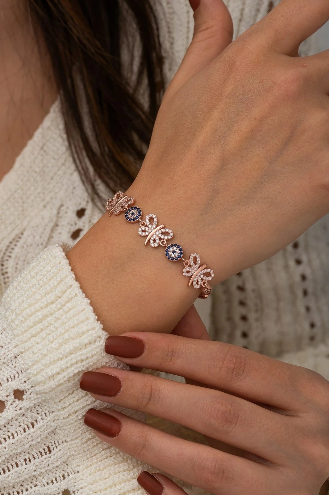 Byzylyk argjendi Jumeon, TRDYL641, rozë gold, bardhë, kaltër e errët