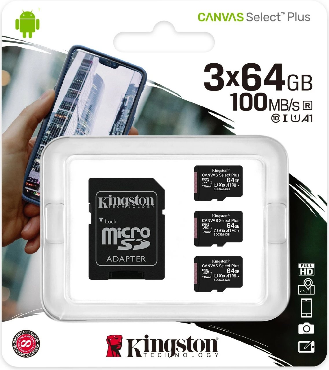 Kartelë microSDXC Kingston 64GB Canvas Select Plus, 100 MB/s, e zezë