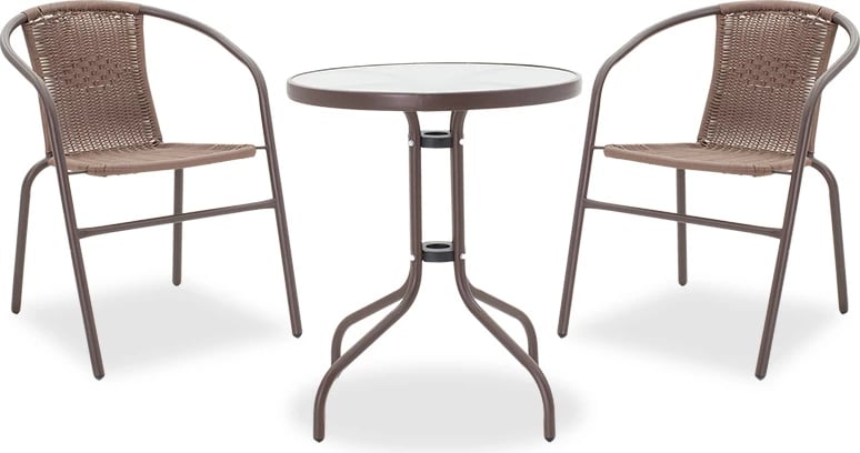 Tavolinë me karrige 3 copë Watson-Obbi metal-pe ngjyrë kafe