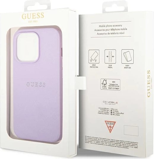 Mbështjellës Guess GUHCP14LPSASBPU për iPhone 14 Pro 6.1", Saffiano, vjollcë