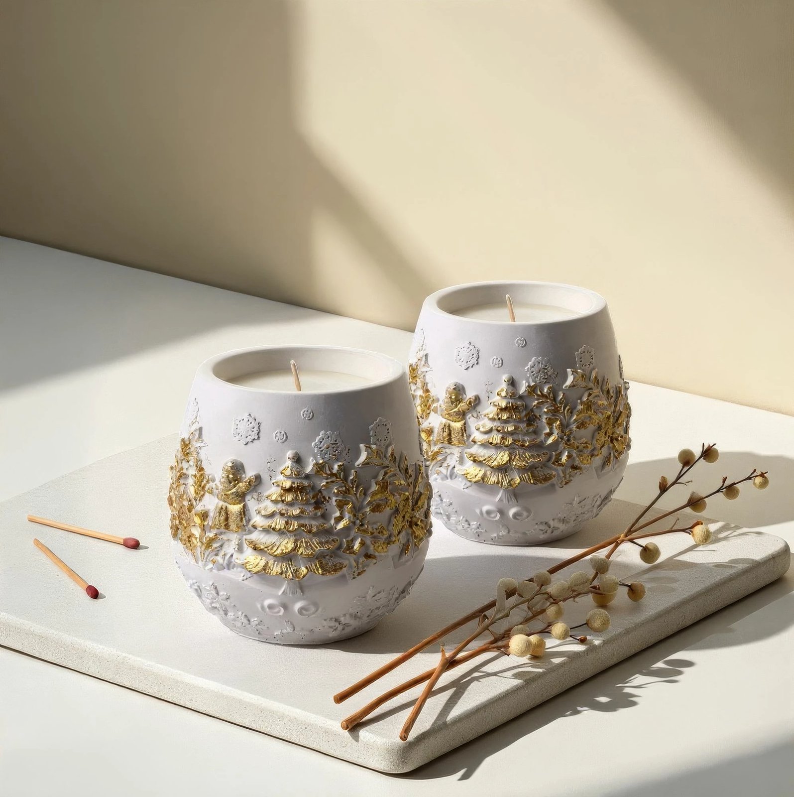 Set qirinjsh (2 copë), Evila Originals, i bardhë me të artë, Yılbaşı Büyük Yaldızlı