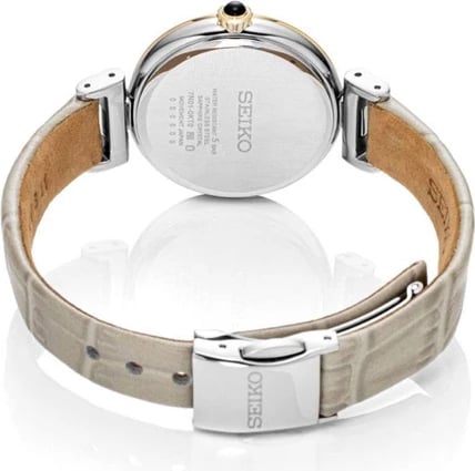 Orë dore SEIKO SRZ546P1 për femra, e artë me rrip bezhë