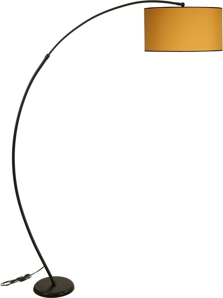 Llambë dyshemeje Opviq, trup metalik, abazhur cilindrik, ngjyrë e verdhë, lartësi e rregullueshme