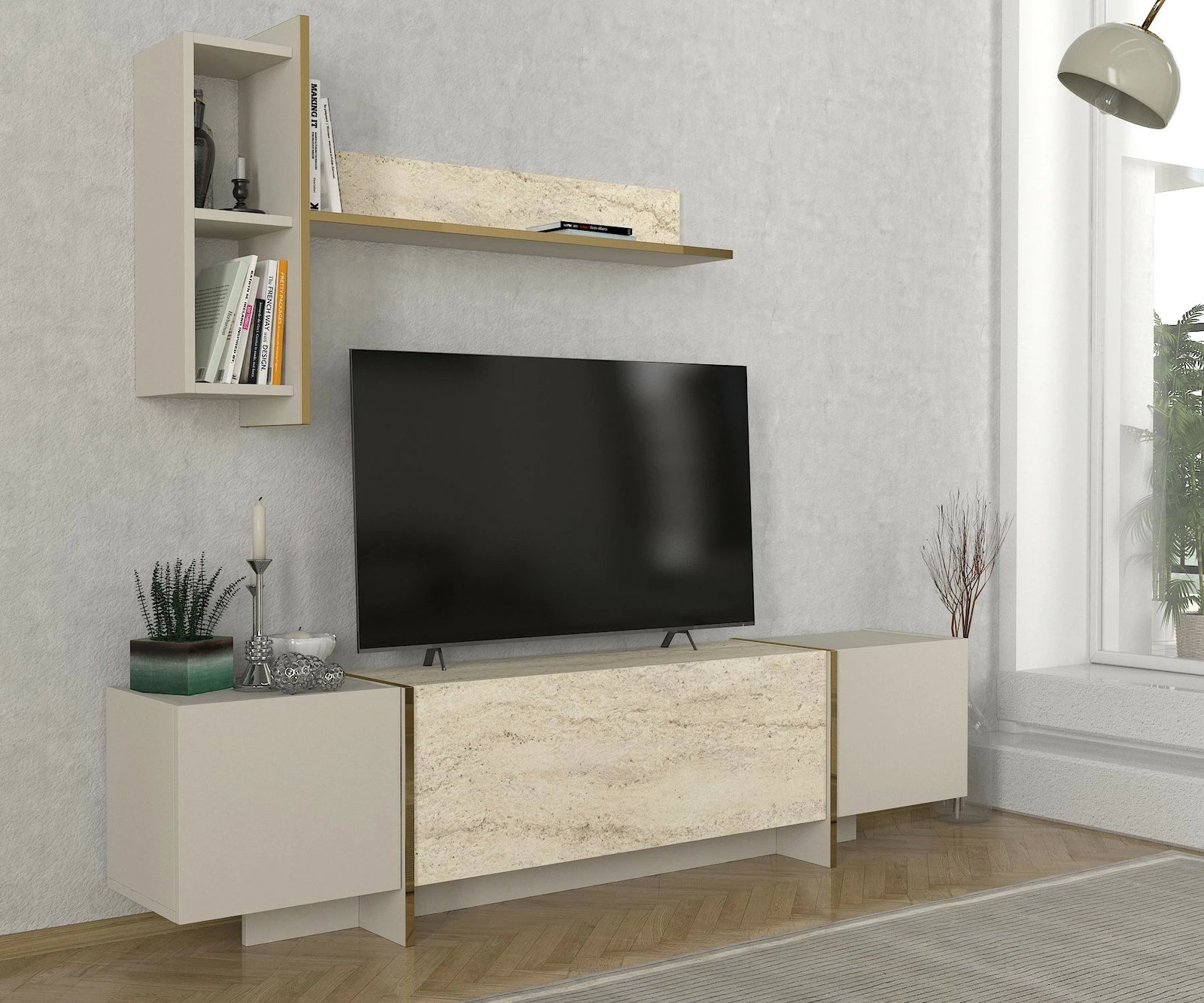 Njësi TV Skye Decor, ngjyrë travertin-sandstone, Veyron