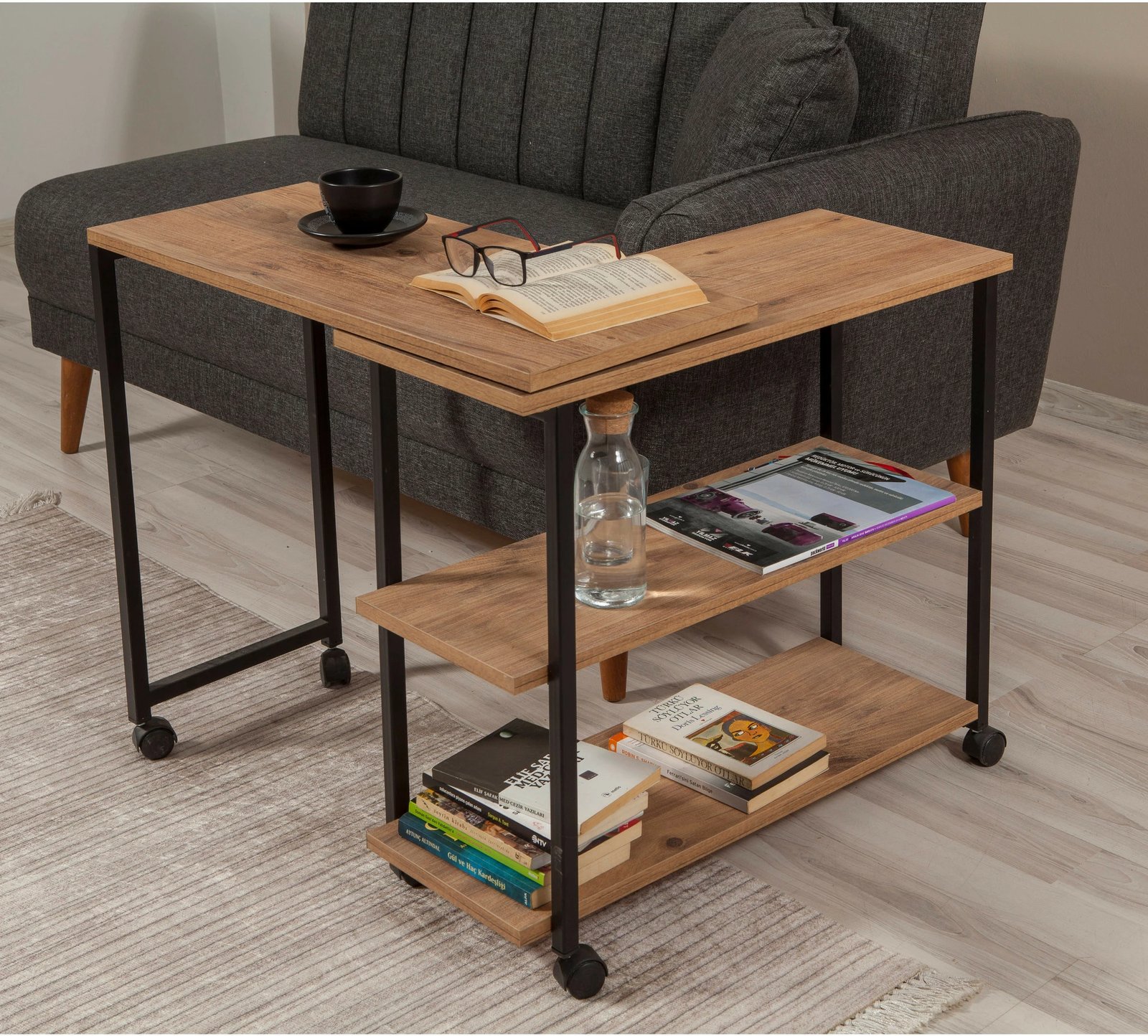 Tavolinë anësore Hanah Home, Melin, ngjyrë Atlantic Pine dhe e zezë