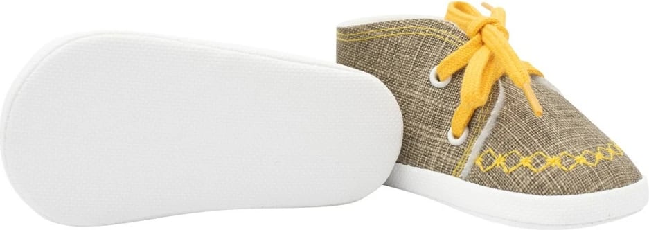 papuçe bebeje stil patika NEW BABY Jeans Mustard 0-3 muaj, shollë e hollë sintetike, brendshme e gjerë, 10 cm, mustard