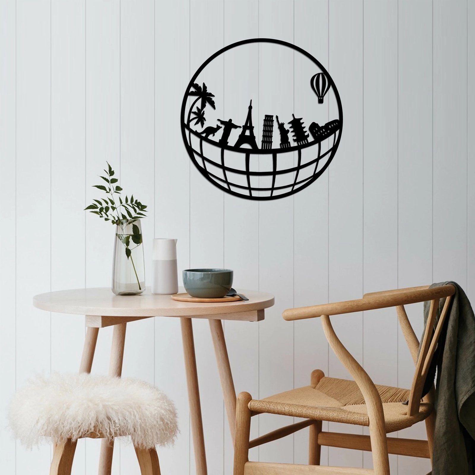 Aksesor dekorativ metalik për mur, hartë bote, Wallity, ngjyrë e zezë