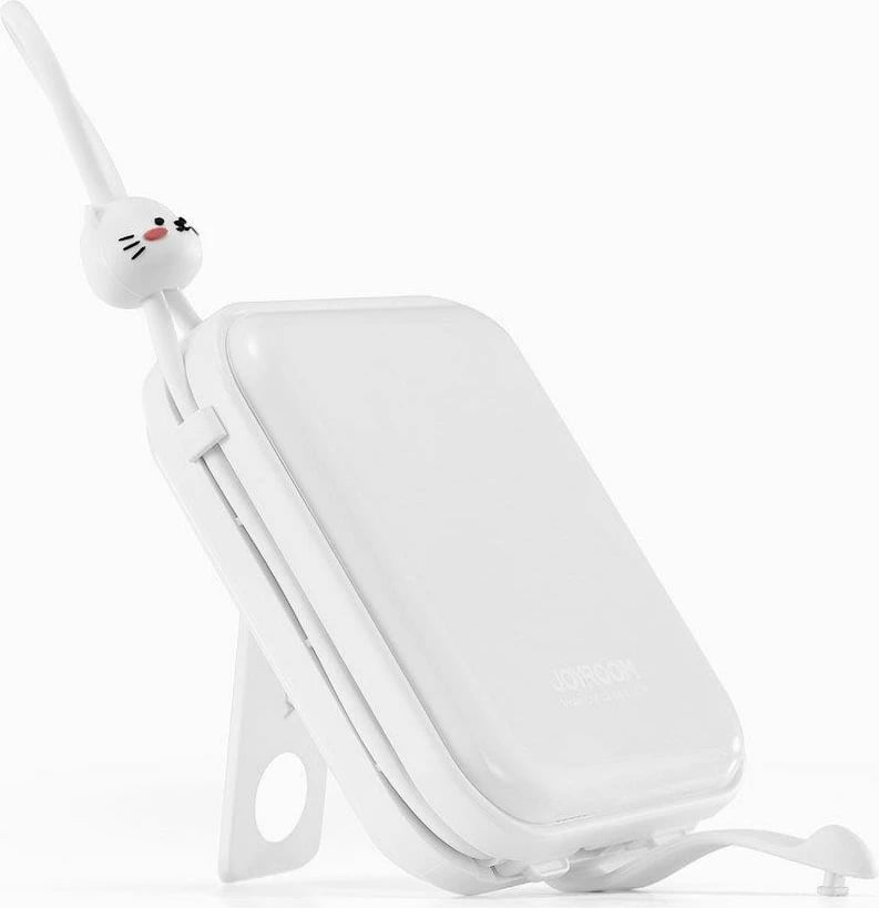 Powerbank Joyroom Cutie Series JR-L008, 10000mAh, 22.5W, me kabllo USB-C dhe Lightning, me stand, Bardhë