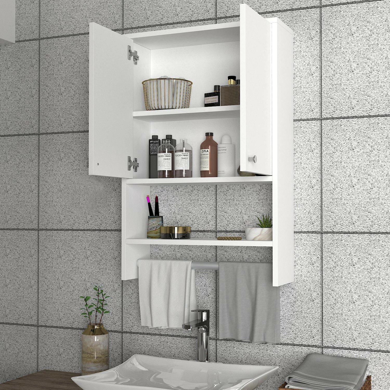 Dollap banjoje, stil skandinav, i bardhë, Vira, Hanah Home