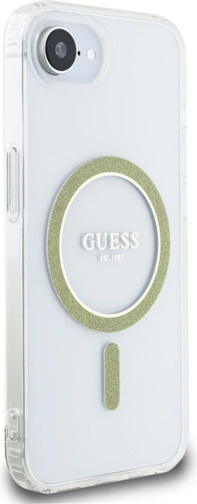 Mbështjellës Guess IML Glitter Circle MagSafe për iPhone 16e, Transparent Mbështjellës Guess IML Glitter Circle MagSafe për iPhone 16e, Transparent