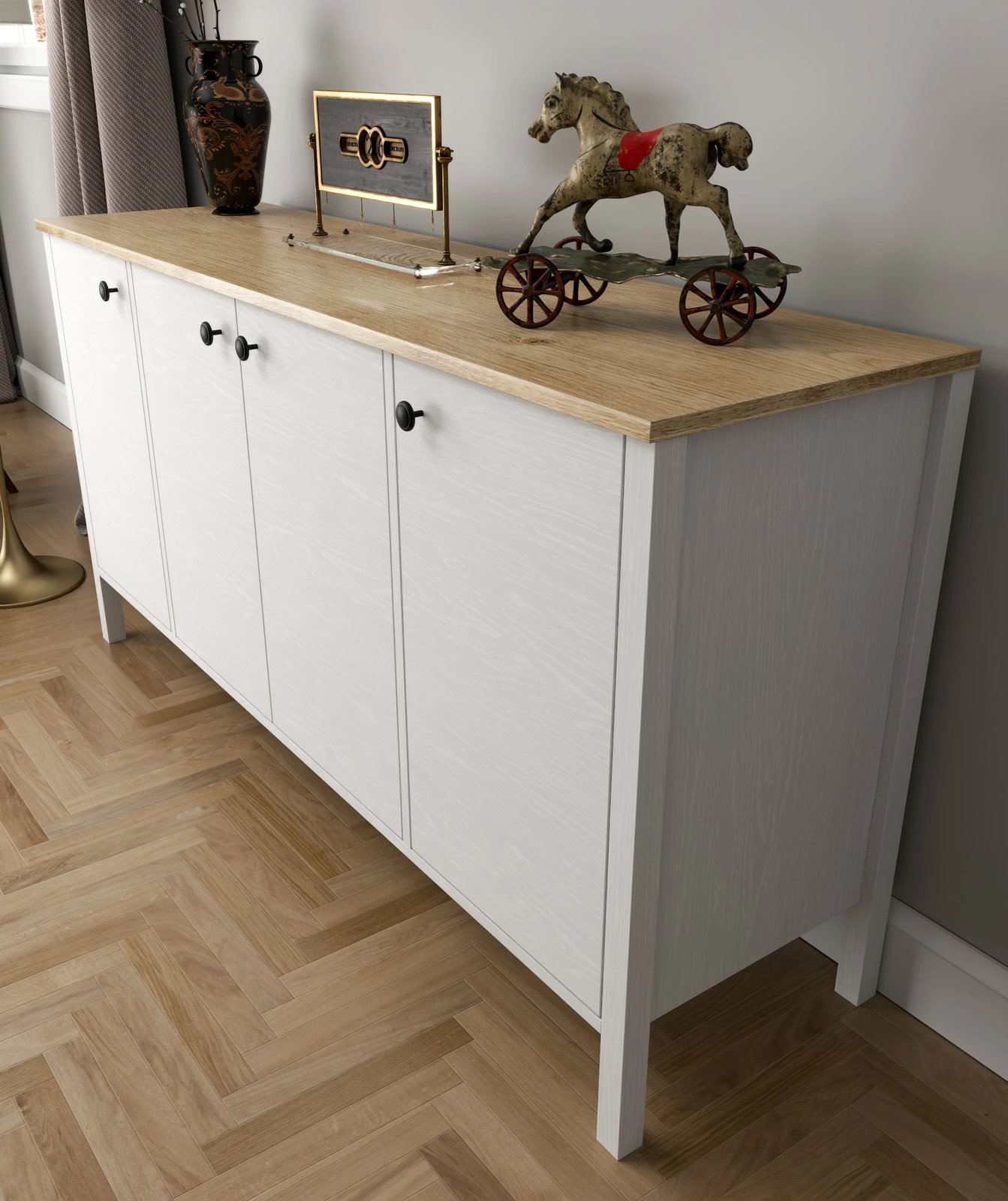 Konsol Hanah Home, FRN-20007, ngjyrë druri dhe e bardhë