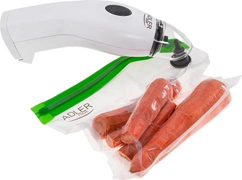 Set pompë vakumi ushqimi, Adler AD 4514, automatike, AC/6xAA, 8 L/min, 10 qese + 3 kapakë + tapë shishe, e bardhë