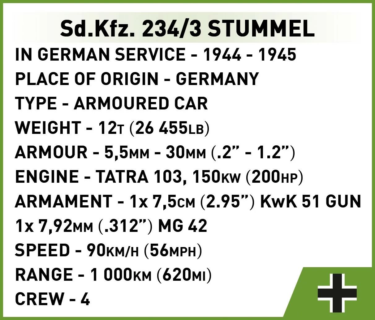 Set ndërtimi Cobi Klocki Historical Collection Sd.Kfz. 234/3 Stummel, 438 pjesë, me 2 figura, kamuflazh Set ndërtimi Cobi Klocki Historical Collection Sd.Kfz. 234/3 Stummel, 438 pjesë, me 2 figura, kamuflazh