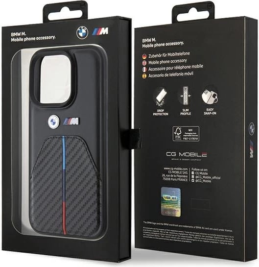 Mbështjellës BMW Stamped Tricolor Stripe për iPhone 15 Pro, i zi