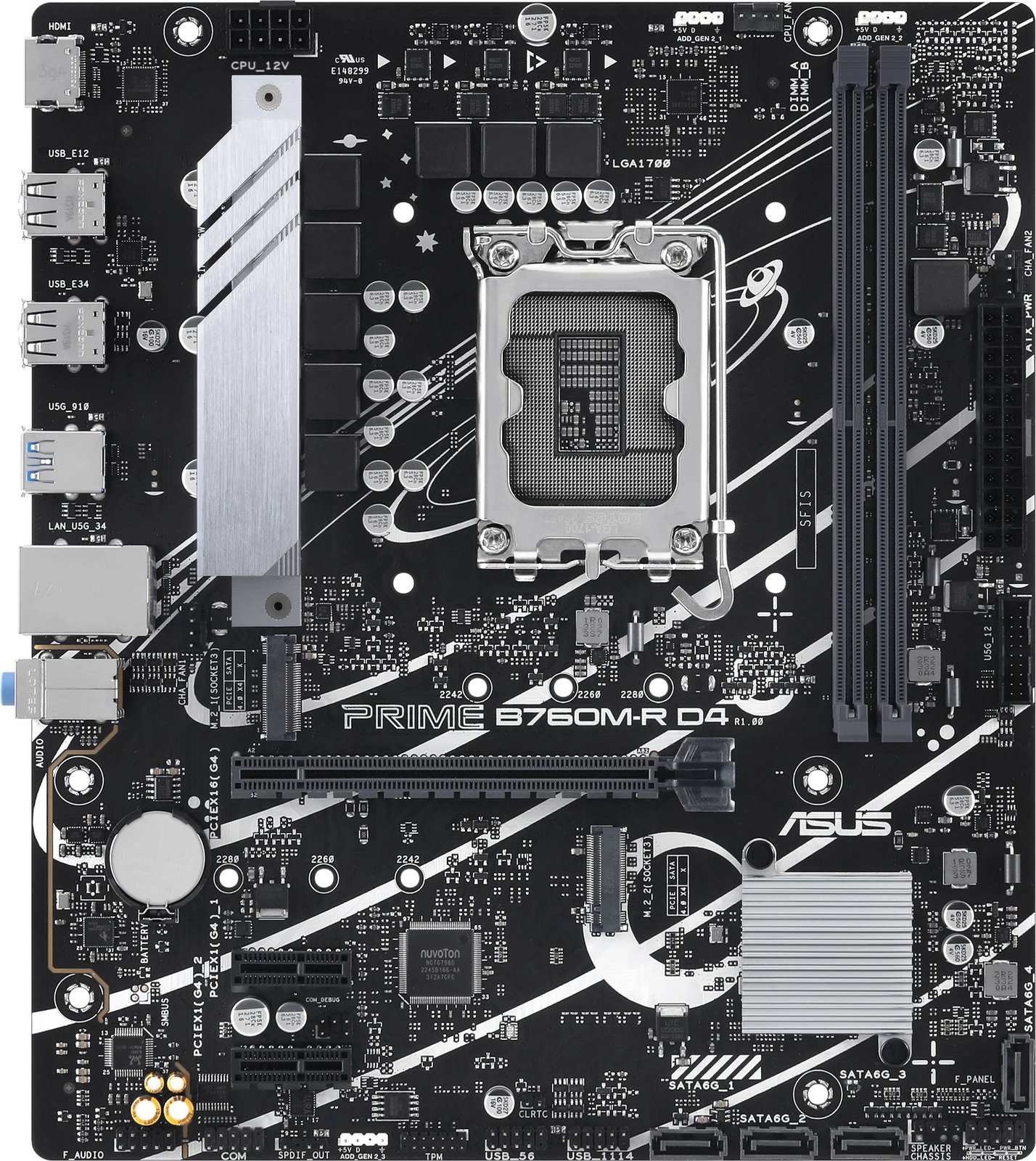 Pllakë amë ASUS PRIME B760M-R D4, Intel, LGA 1700, DDR4-SDRAM, 64 GB