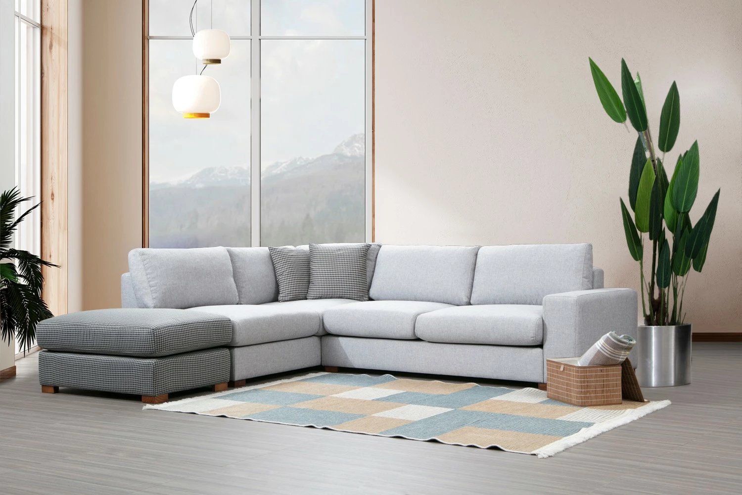 Këndsofa Atelier del Sofa, Loop 1, gri dhe gri e çelët, me pouf