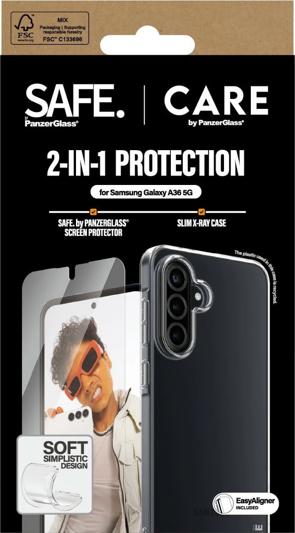 Mbështjellës PanzerGlass për Samsung Galaxy A36 5G, set 2-në-1, transparent