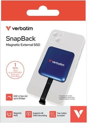 Disk i jashtëm SSD Verbatim SnapBack DQVE32075PLG 1TB USB 3.2 Gen 2x2 2000/1600 MB/s MagSafe Apple ProRes 4K/60fps blu
