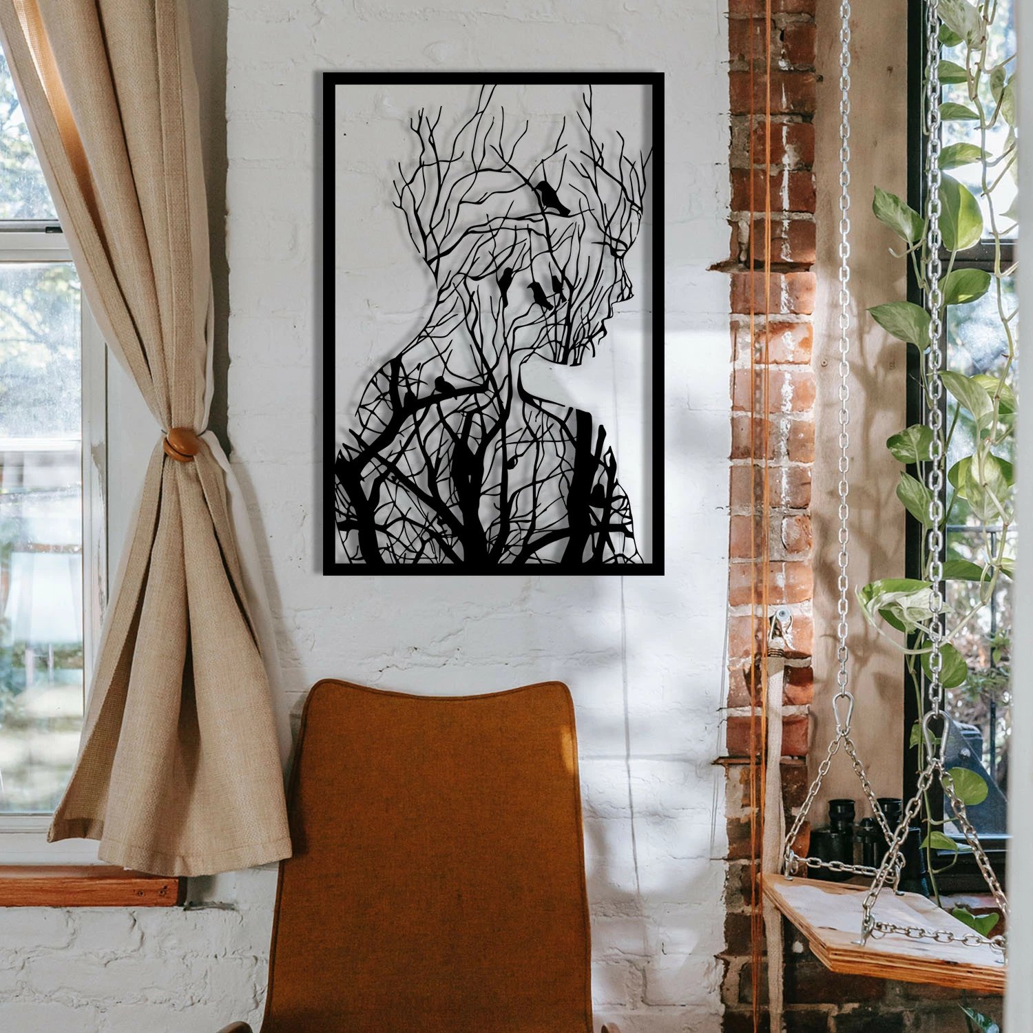 Aksesor dekorativ metalik për mur Wallity, Arakan, ngjyrë e zezë, 42x62cm