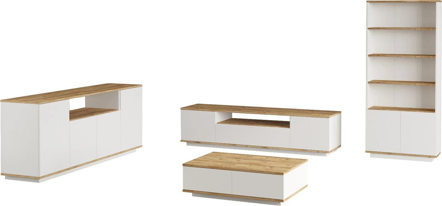 Set mobiljesh për dhomë dite, Skye Decor, Fr19-Aw, ngjyrë pishë Atlantike dhe e bardhë