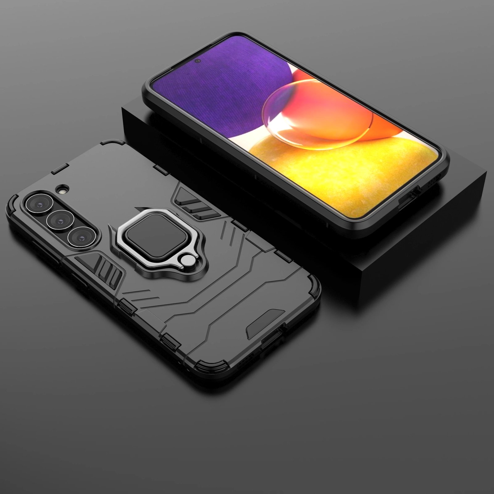 Mbështjellës Hurtel Ring Armor për Samsung Galaxy S23, me unazë metalike, i zi