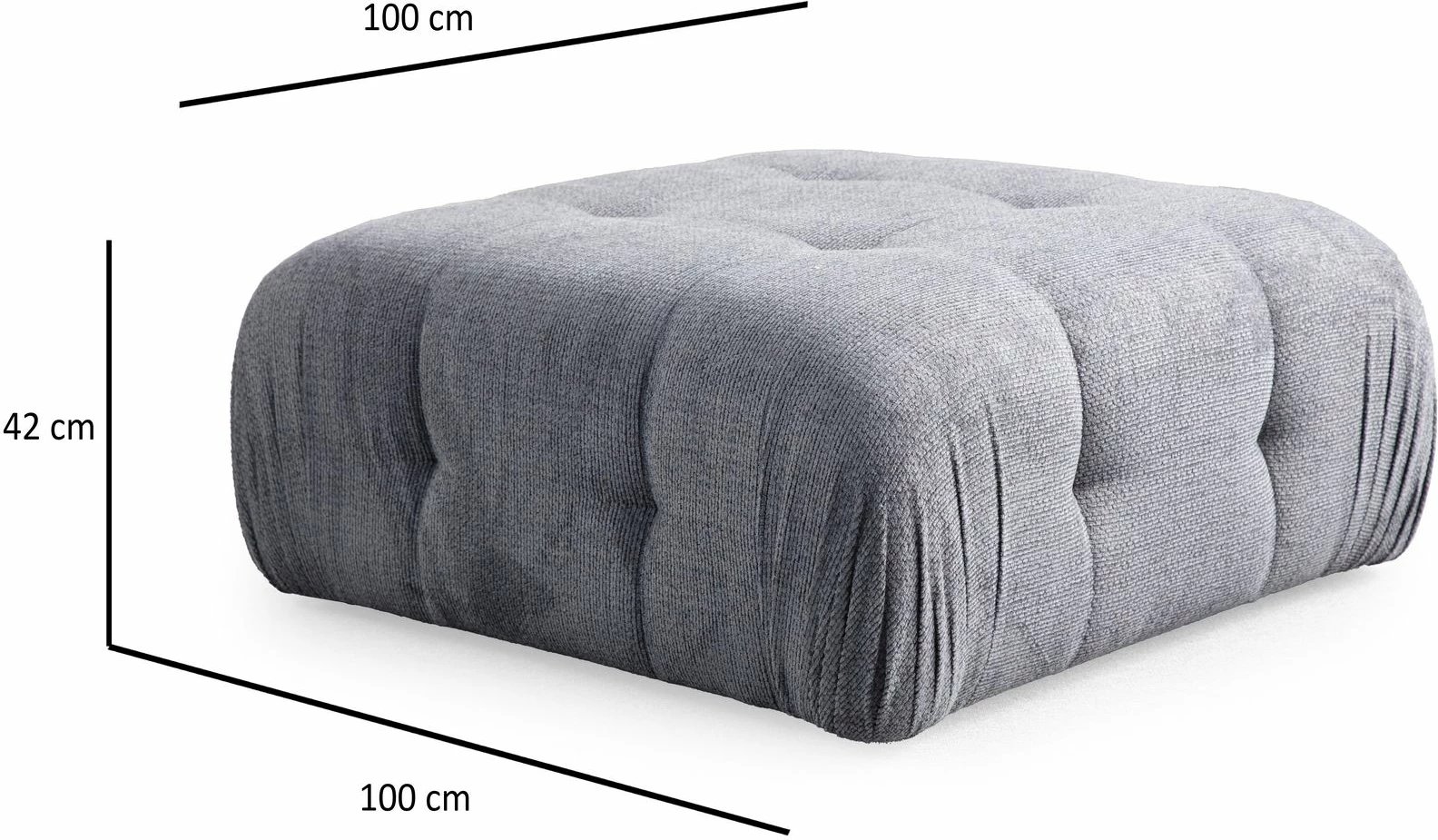 Kënd-sofë Amaris, 2 vendësh me pouffe, ngjyrë gri