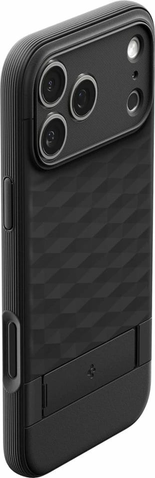 Mbështjellës Spigen Parallax S me MagSafe për iPhone 17 Pro, TPU me këmbë mbajtëse, e zezë mat