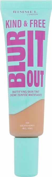 Fondatinë Rimmel London Kind & Free Blur It Out Mattifying Skin Tint 350 Golden Honey për femra 30ml