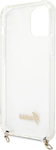 Mbështjellës Guess GUHCP12MKC4GSGO për iPhone 12/12 Pro 6.1", transparent me zinxhir të artë