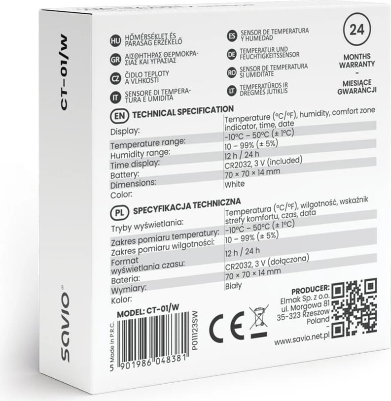 Stacion moti SAVIO CT-01/W, sensor temperaturë dhe lagështie, ekran LCD, i bardhë