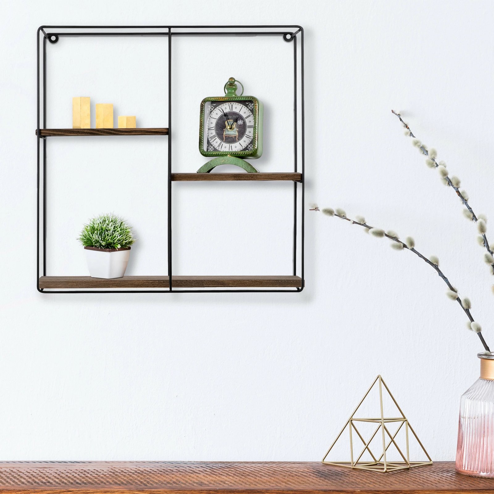 Raft muri Hanah Home, ngjyrë e zezë dhe arre, 3 pjesë