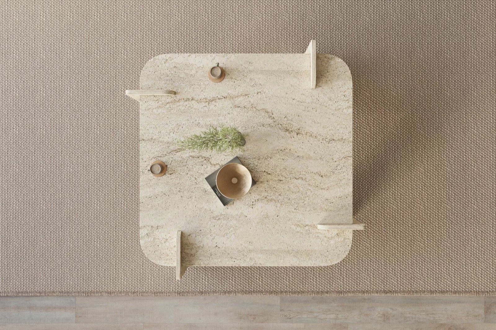 Tavolinë kafeje, Skye Decor, ngjyrë travertine, 90x90x35cm
