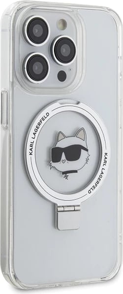 Mbështjellës Karl Lagerfeld KLHMP15XHMRSCHH për iPhone 15 Pro Max 6.7", Ring Stand Choupette Head, MagSafe, Bardhë