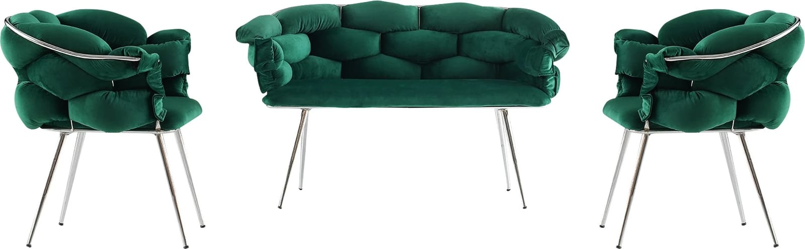 Set divanesh Hanah Home, BC-2119, kadife e gjelbër, këmbë kromi