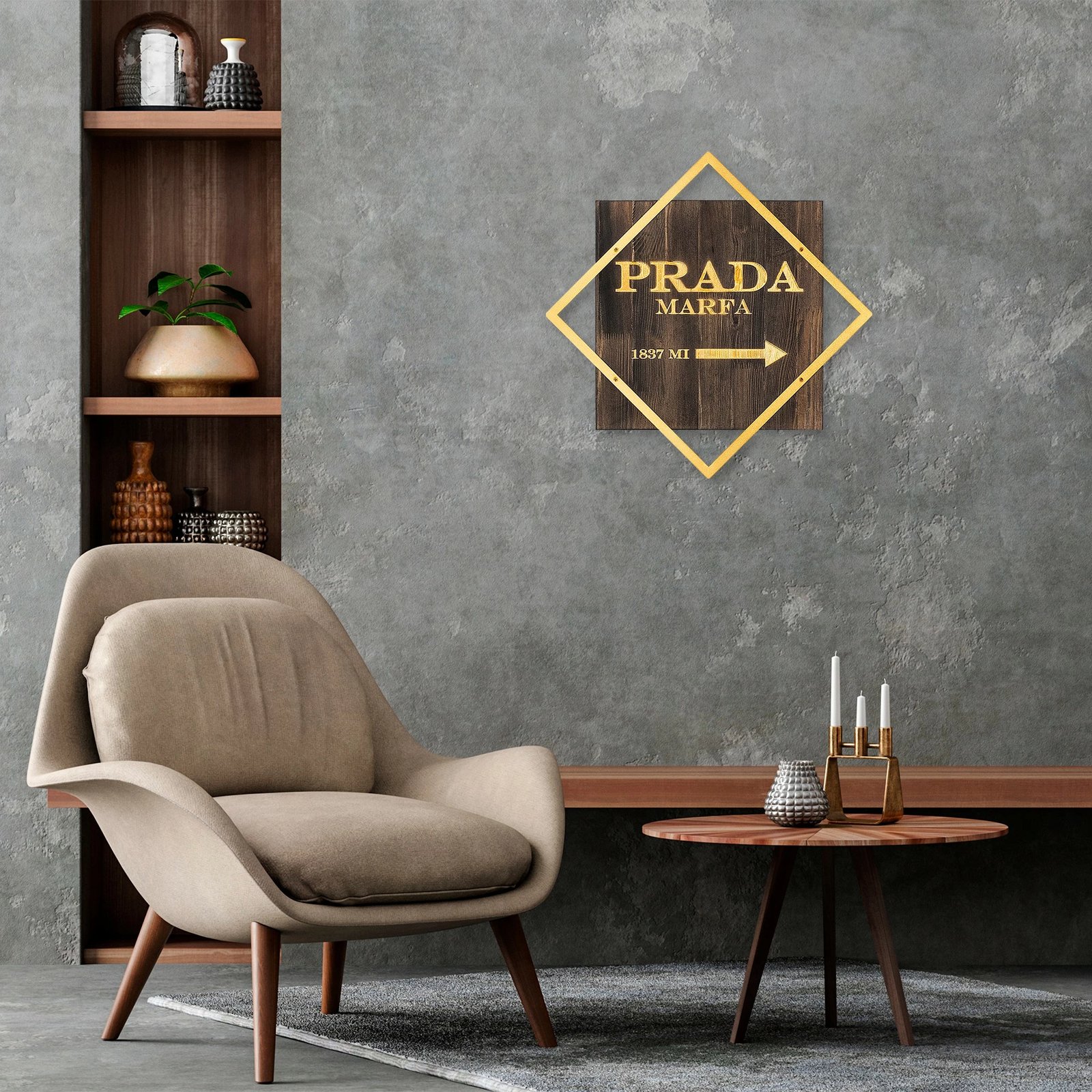 Aksesore dekorativ prej druri për mur, Wallity, ngjyrë arre dhe ari