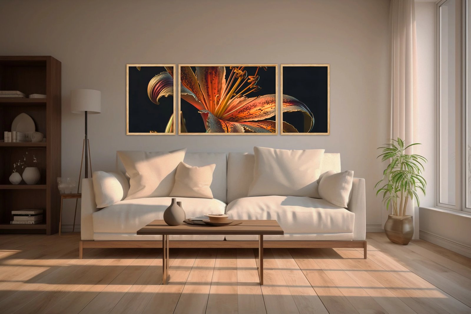 Pikturë dekorative me kornizë, 3 pjesë, Wallity, Huhu302, 50x140cm