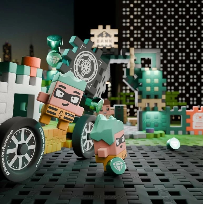 Set lodrash ndërtimi Marioinex Mini Waffle City Bank Heist, 148 pjesë, shumëngjyrëshe