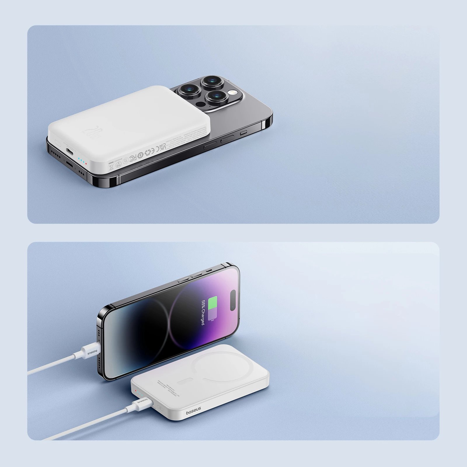 Power bank Baseus Magnetic Mini 5000mAh, 20W, me kabllo USB-C, Bardhë