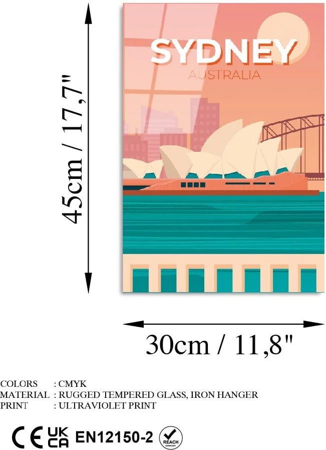 Pikturë dekorative prej xhami të temperuar, shumëngjyrëshe, 30x45cm, Sydney Australia