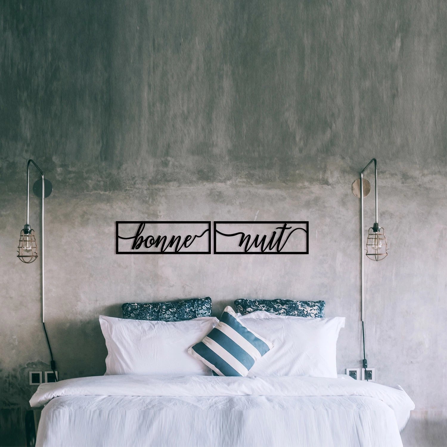 Aksesor dekorativ metalik për mur, Wallity, Bonne Nuit 1, ngjyrë e zezë, 90x15cm