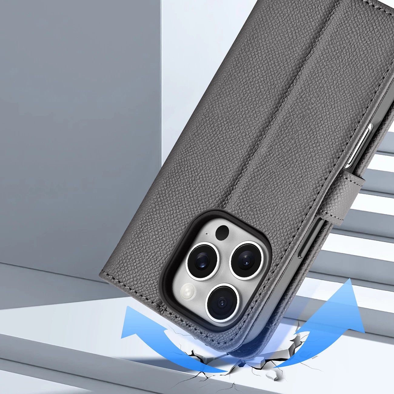 Mbështjellës Dux Ducis Lawa për iPhone 16 Pro Max, me portofol magnetik të ndashëm, Gri