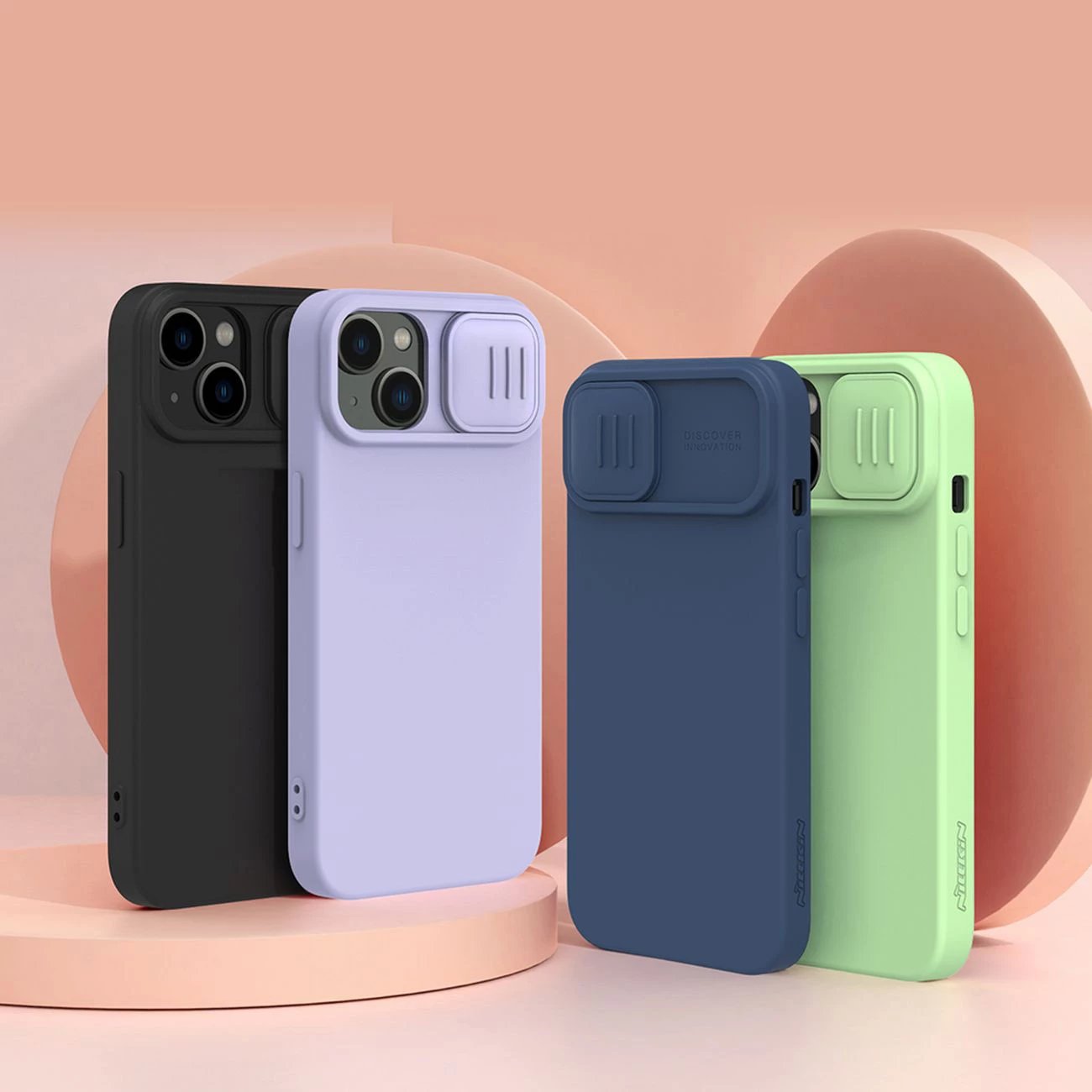 Mbështjellës Nillkin CamShield Silky Silicone për iPhone 14, me kapak kamere, kaltër
