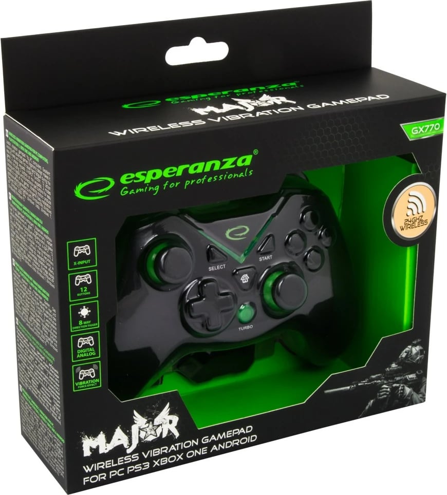 Gamepad wireless Esperanza EGG112K për PC/PS3/Xbox One, i zi