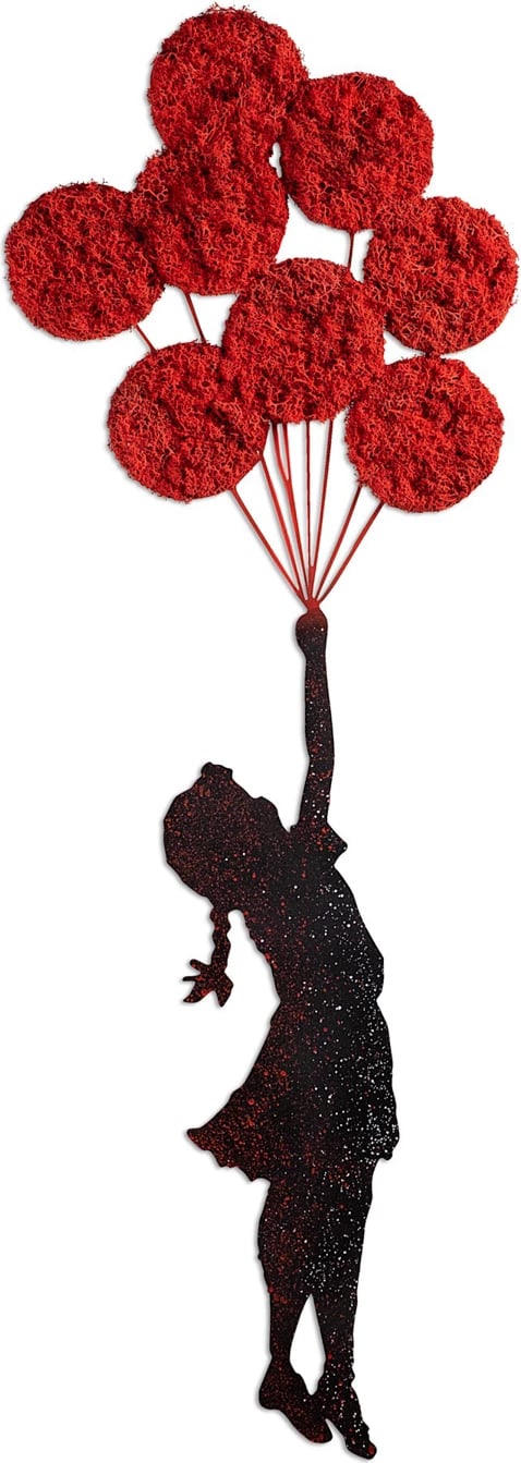 Aksesor dekorativ muri prej metali Wallity, Banksy - 11-1, i kuq dhe i zi, 100x34cm